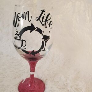 Mom Life Pink Stemmed Wine Glass